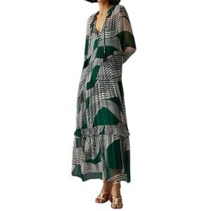 Anthropologie Green and White Printed Maxi Dress